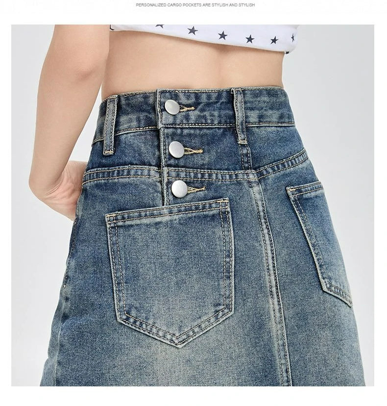 Harajuku Denim Plaid Skirt Women Sexy Multiple Pockets Mini Skirts Vintage Y2K New Fashion 2025 Lady Casual Versatile Streetwear
