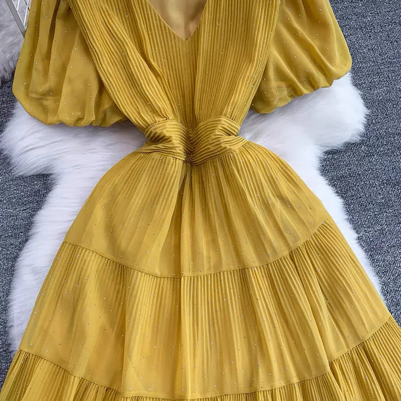 Summer Polka Dot Woman Elegant Dress Fashion V Neck Puff Sleeve Vestidos Korean A-Line Pleated Dresses 2026 Vestidos De Mujer