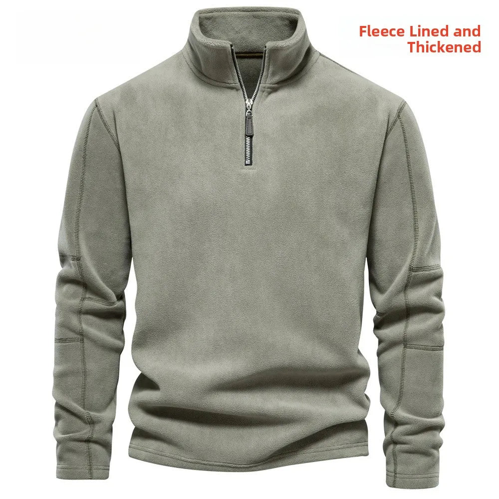 Men's Fleece Lined Hoodie Zip up Long Sleeve Stand Collar Versatile Winter Sweatshirt Business Casual Comfortable Polyester