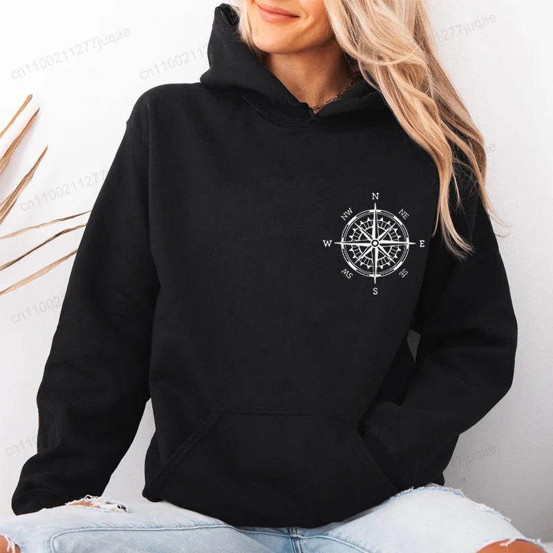 Compass Hoodies for Women Funny Adventure Sweatshirts Camping Sportwear Clothing Long Sleeve Lady Hiking Fashion Hoodies Clothes