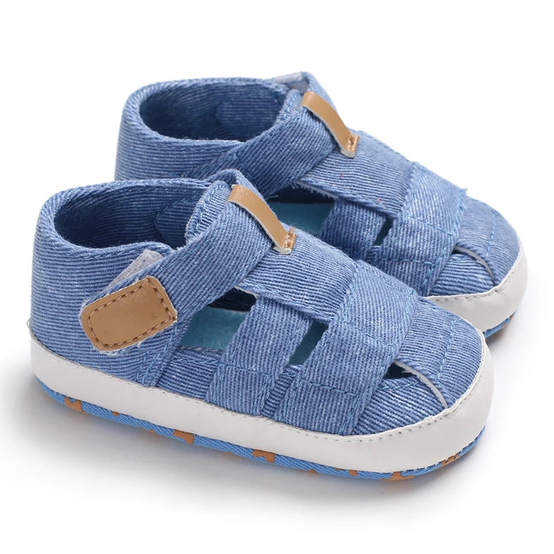 Baby Girls' First Walker Sandals - Blue Butterfly Knot Soft Sole 0-18M