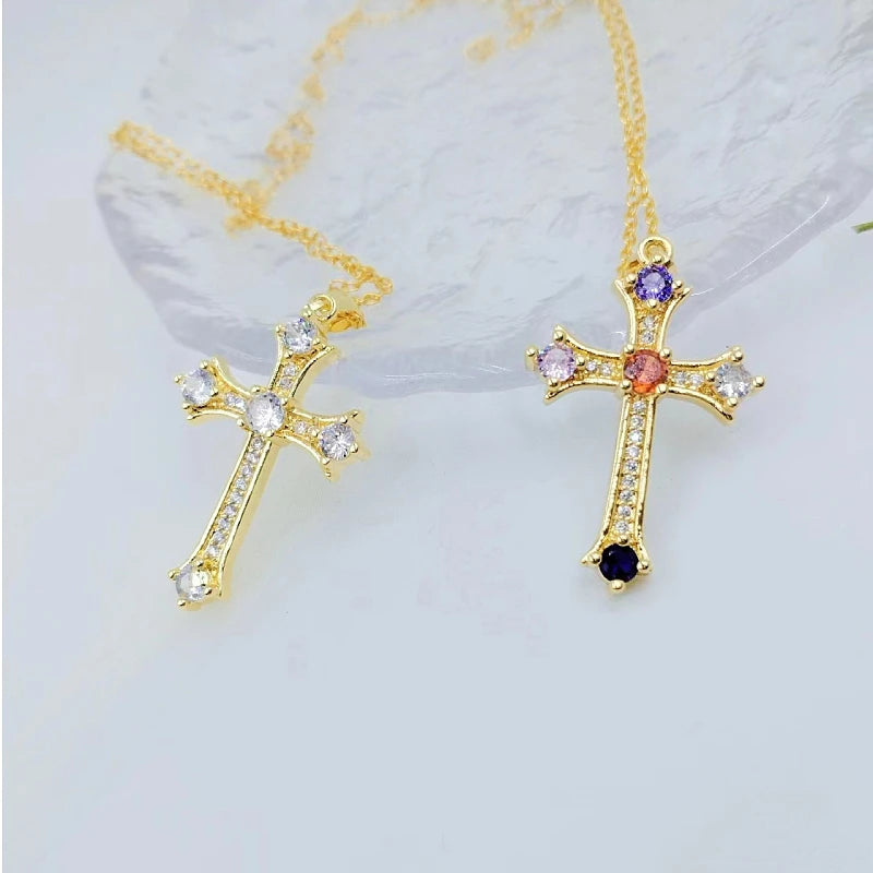 Fashionable Jesus Cross Necklace Exquisite Zircon Jewelry Personality Versatile Clavicle Chain Pendant Lucky