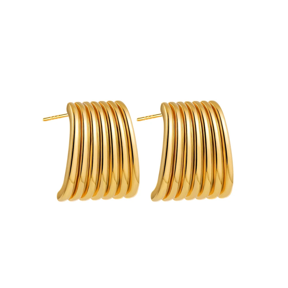 Trendy Stainless Steel Multilayer Circle Twist Knot Earrings For Women'S Texture Mixed Color Gold Plated Statement Earring Bijoux
