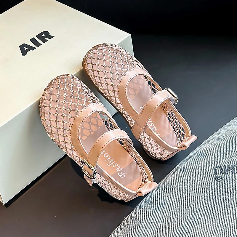 Children's Perforated Mesh Slip-on Shoes New Beige Breathable Boys' Girls' Leather Shoes Pink Soft Anti-slip Kids Baby Sandals
