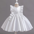 HETISO 1-6 Years Girl Princess Dress Ruffle Sleeve Kids Puffy Satin Dresses Children's Ball Gown for Birthday Holiday New Year