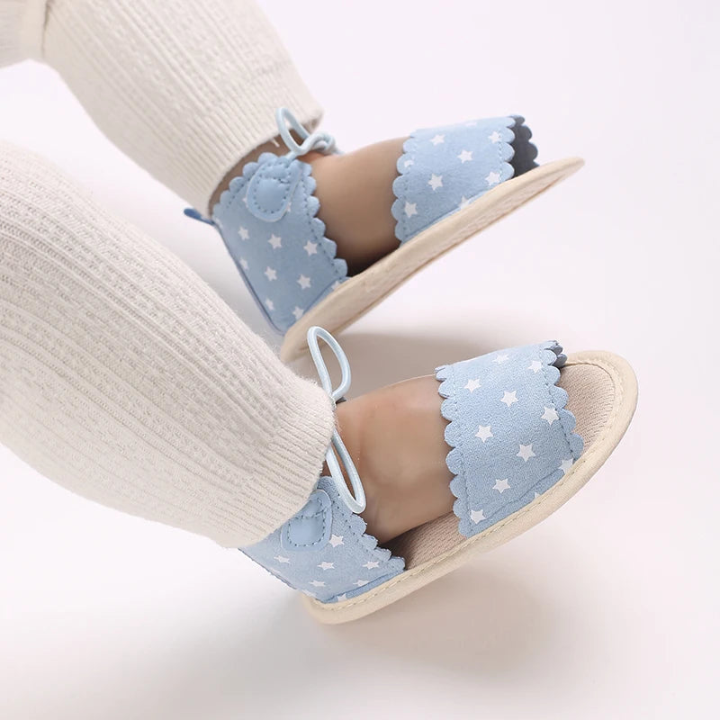 Blue 0-18M baby sandals for girls PU butterfly dew toe solid summer outdoor soft sole non slip rubber baby shoes for learning to