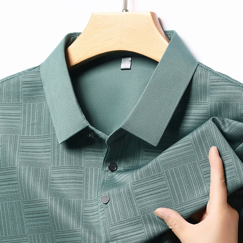 New Men's Business Casual Long Sleeved Shirt Solid Color Polo Shirt Fashionable Breathable Comfortable Versatile Top
