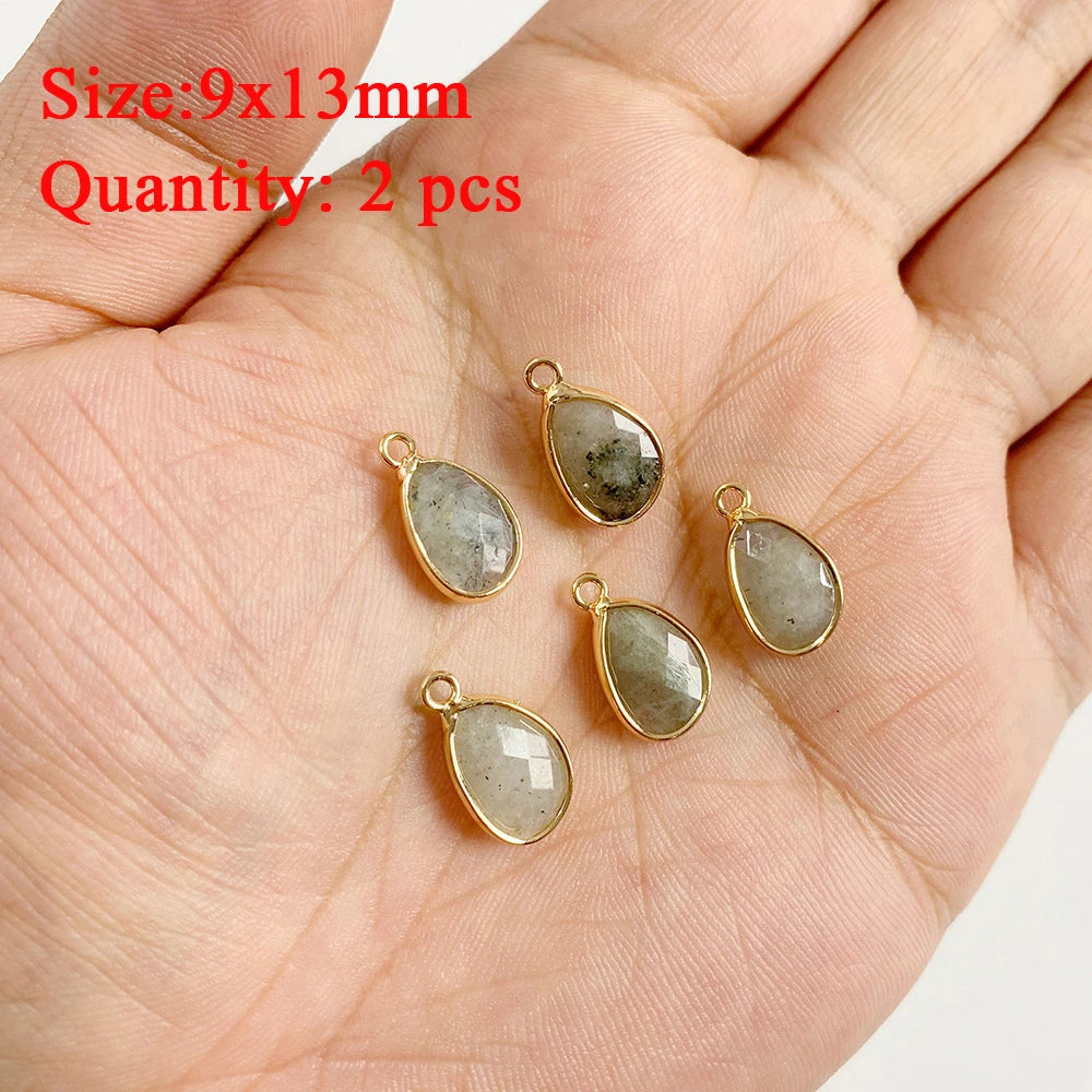 2PCS Natural Labradorite Stone Pendant - Irregular Jewelry Charm