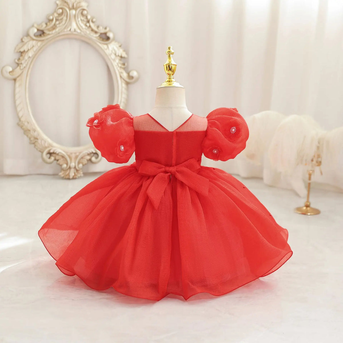 HETISO Summer Infant Baby Girl Dresses Flower Appliques Toddler Kids Birthday Party Princess Wedding Ball Gown