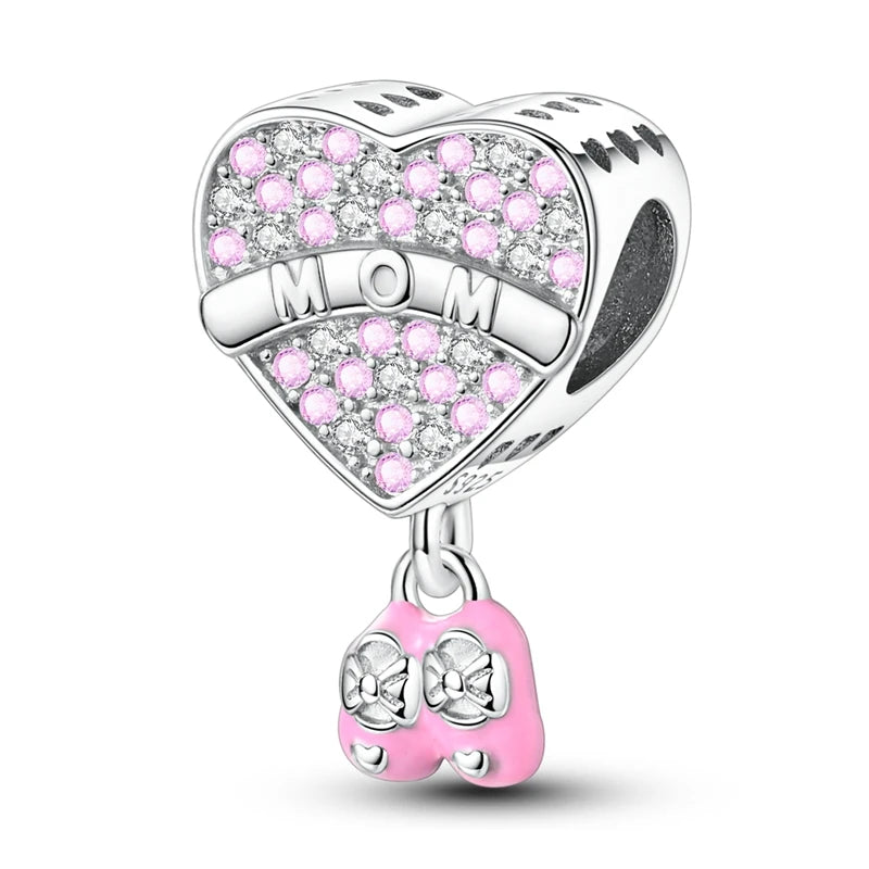 925 Sterling Silver Heart Charm Bead With Zircon Accent, GDTC Certified Fine Jewelry Gift For DIY Bracelet Makers