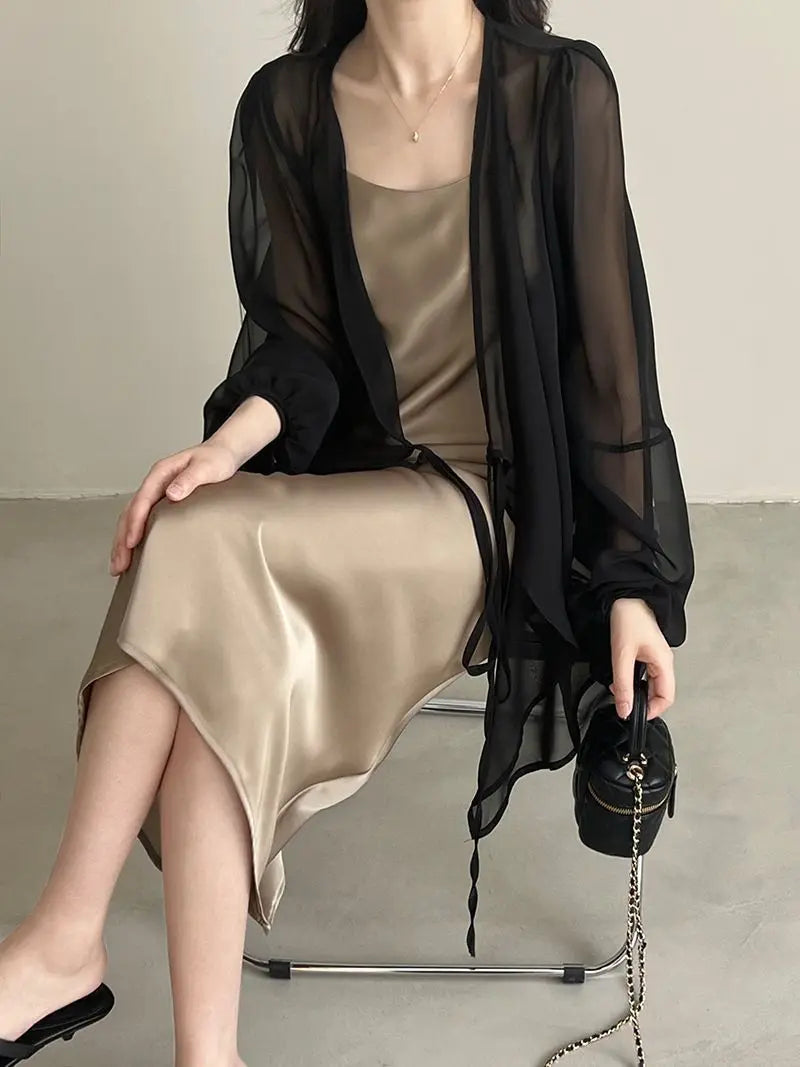 Shirts Women V-neck Loose Long Sleeve Open Stitch Korean Style Lace-up Simple Solid Summer Chiffon Breathable Minimalist Stylish