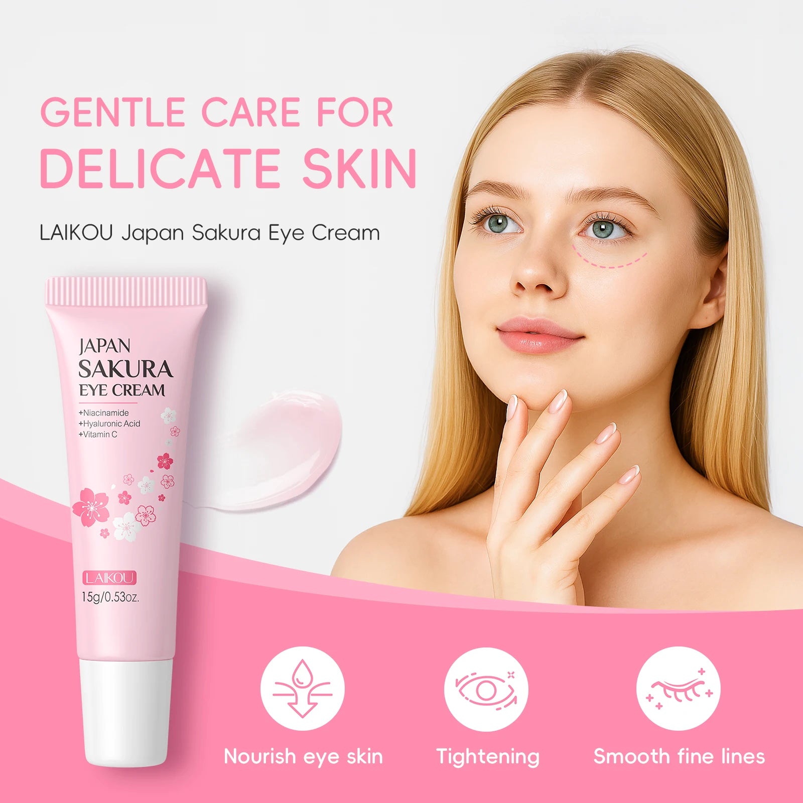 LAIKOU Japan Sakura 7PCS Skincare Set Cleanser Serum Eye Cream Mud Mask Lip Mask Sleeping Mask Hydrating Brightening