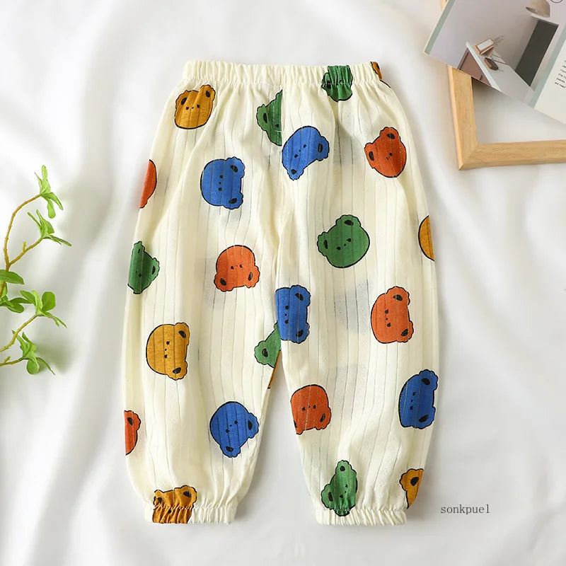 2025 New Summer Children's Cotton Mosquito Pants Boys and Girls Baby Thin Loose Casual Bloomers