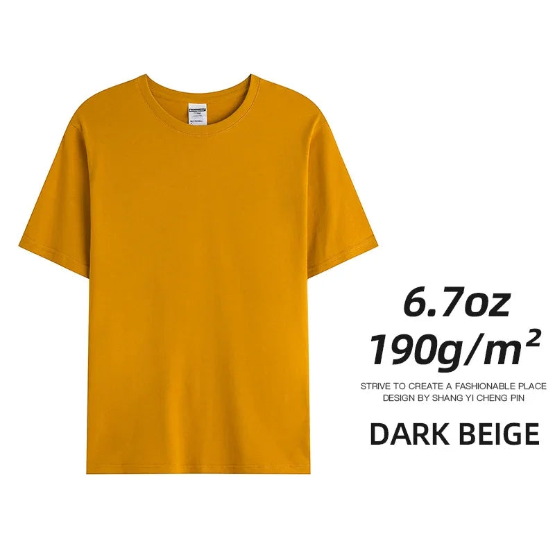Men's Combed Cotton T-Shirt - Solid Color Casual Short Sleeve Tee