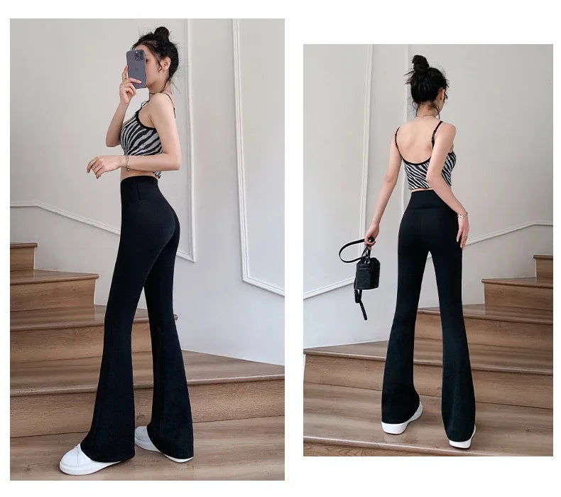 Women Bell Bottom Slim High Waist Solid Sexy Shark Flare Pants Fashion Casual Streetwear High Elastic Butt Lift Skinny Leggings