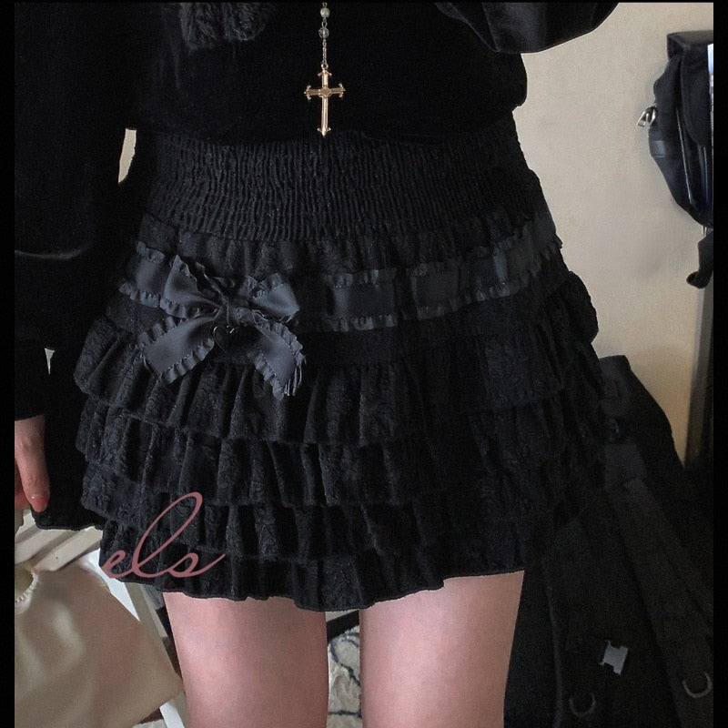 Gaono Lolita Cake Mini Skirts Women Japanese A-line High Waist Pleated Skirt Girly Kawaii Love Y2k Layered Skirts Fairy Outfit