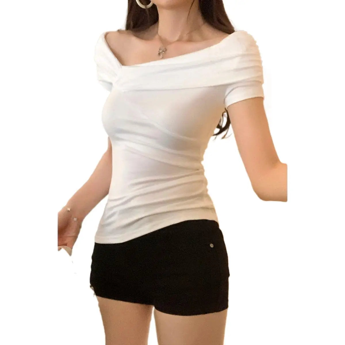 Fashionable Versatile French Style Slim Fit Shoulder Baring Shirt Women's Summer Simple New Beautiful Sleeveless Top