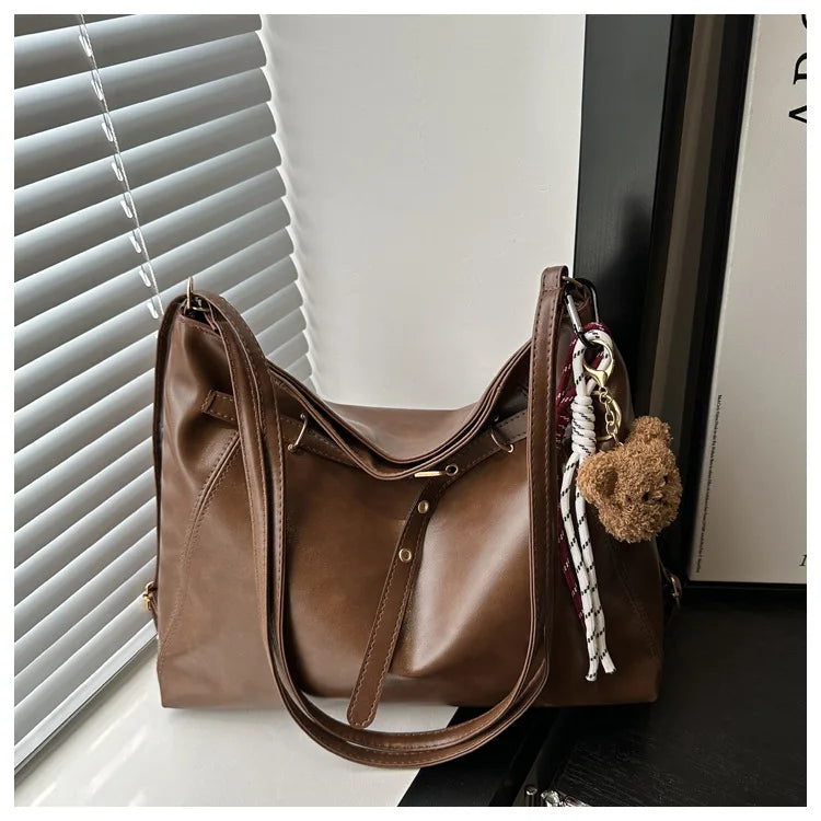 Vintage Large Capacity Women's Shoulder Bag Fashion Backpacks Pu Leather Ladies Crossbody Bag Female Commuter Tote Handbags