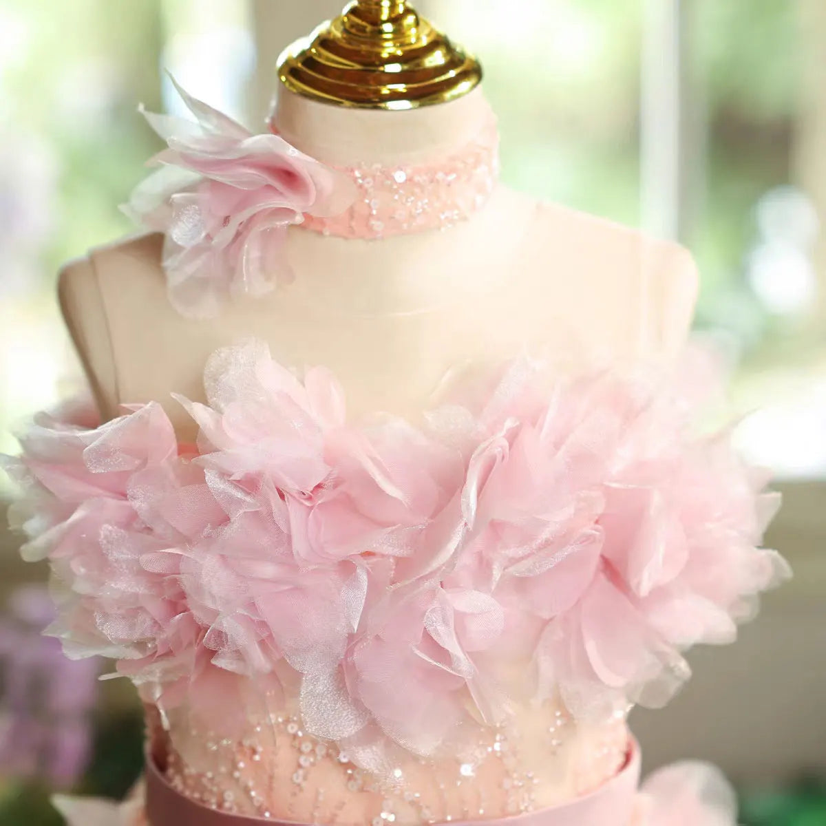 Dreamy Vow D157 Luxury Pink  Flower Girl Dress with Long Train Flowers Kids Princess Prom Wedding Evening Party Pageant Gown