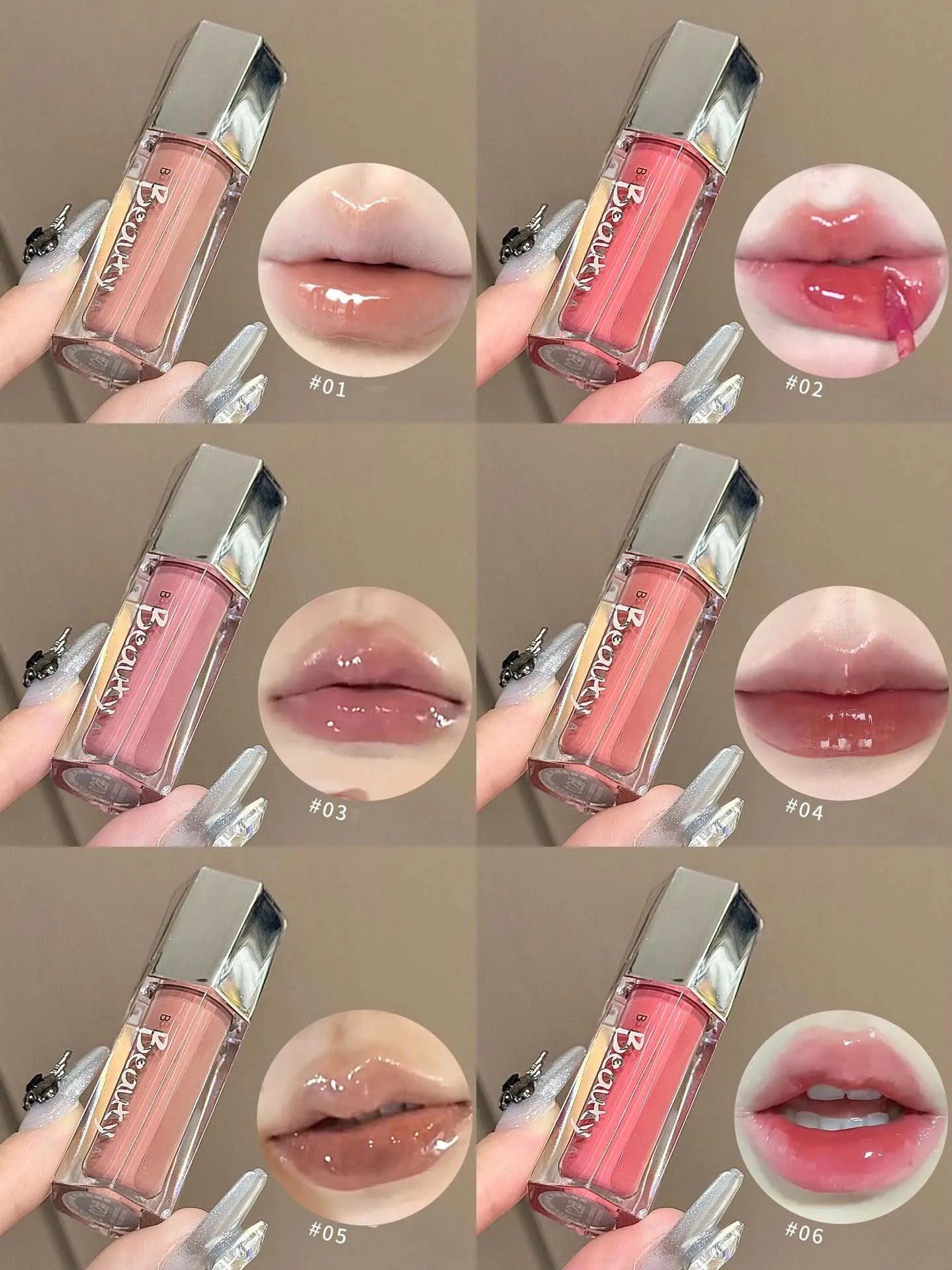Ice Transparent Brown Lip Gloss Moisturizing Glossy Liquid Lipstick Water Light Glass Mirror Lip Glaze Long-lasting Beauty Lips