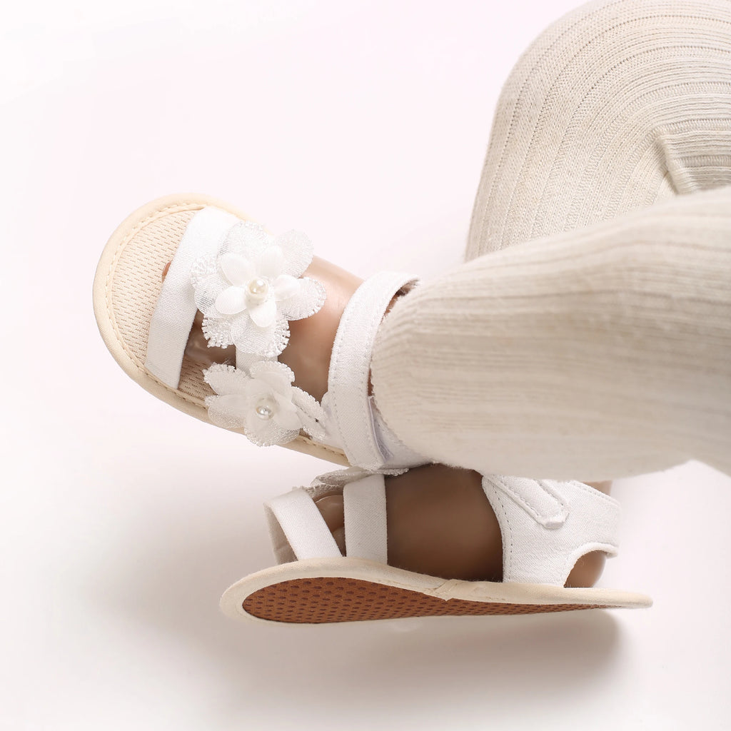 New big bow floral 0-18 months baby princess shoes sandals breathable PU upper walking shoes