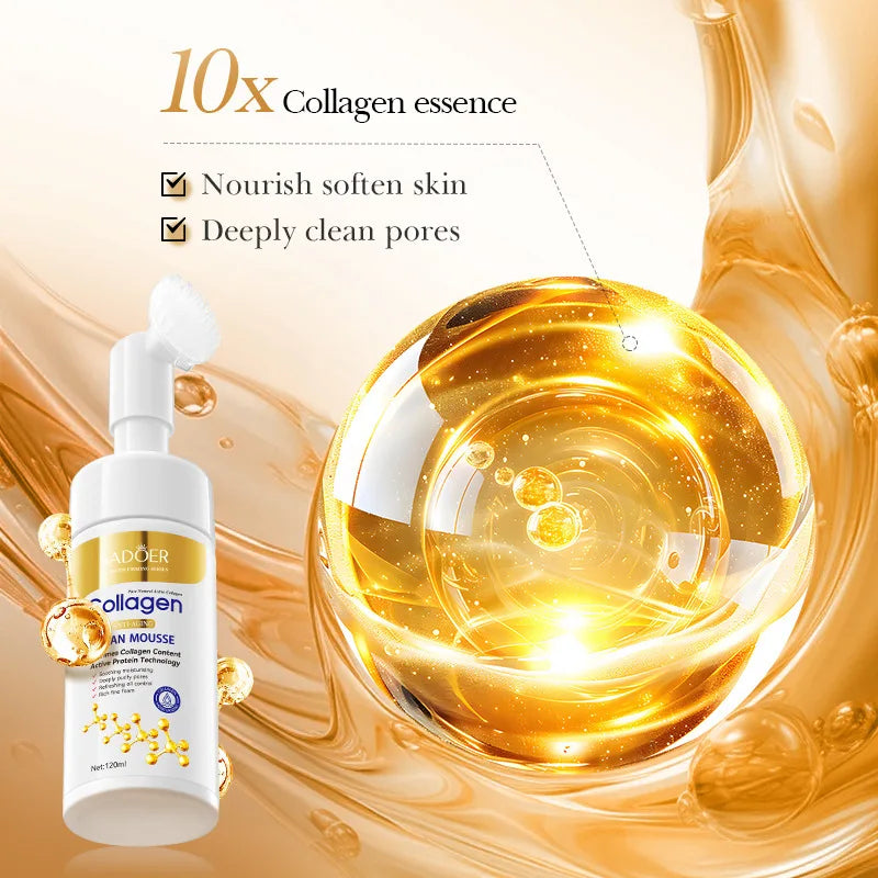 Sadoer Collagen Facial Cleanser Mousse Deep Cleansing Skincare Moisturizing Firming Face Wash Foam Cleanser Skin Care Products