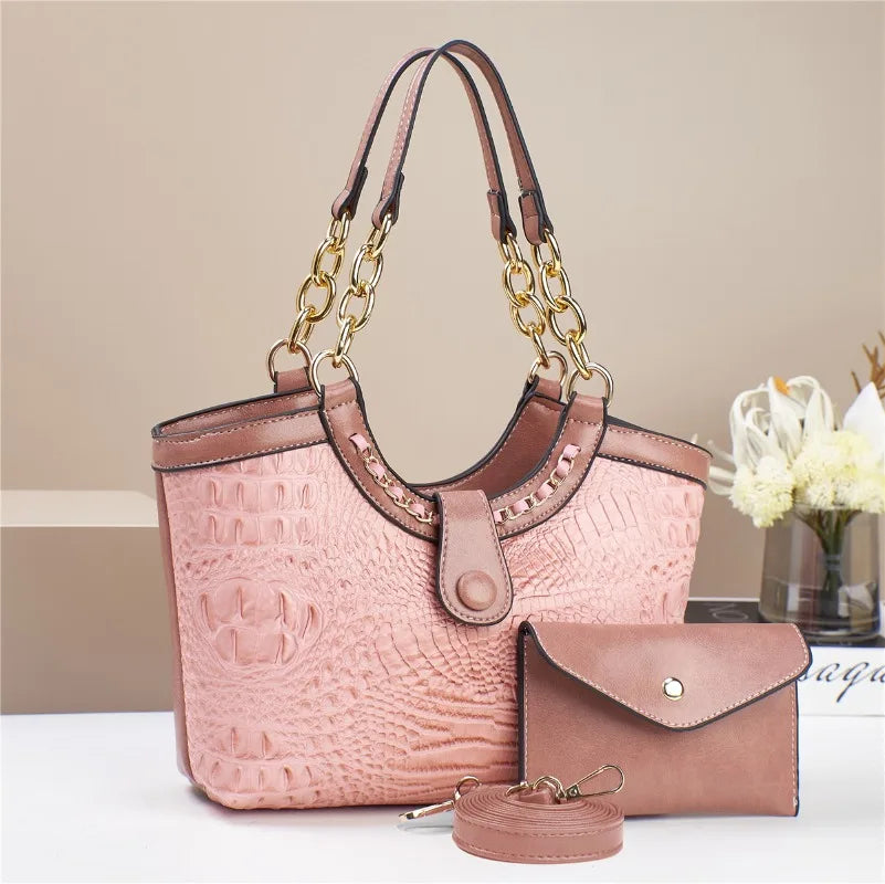 2Piece Set Chain Women's Handbag Exquisite Crocodile Patterned Purse and Handbag Elegant Women's Shoulder Crossbody Bag women