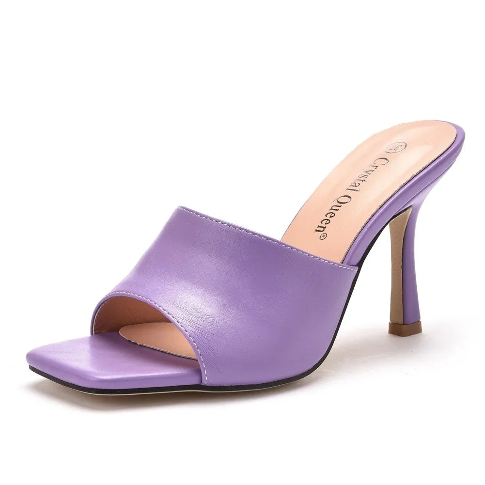 Xihaha Girls Leather Shoes 9Cm Slip On Slippers Woman High Heels Shoes For Women'S Fashion Shoe Square Toes Stilettos Sandals