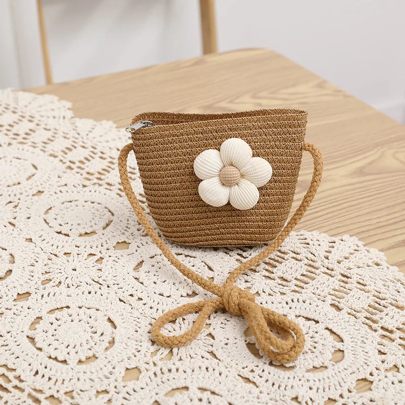 Summer New Children'S Sun Hat Kids Wave Large Brimmed Straw Hat And Bag Sets Girls Sunscreen Beach Hats Baby Hand-Knitted Cap