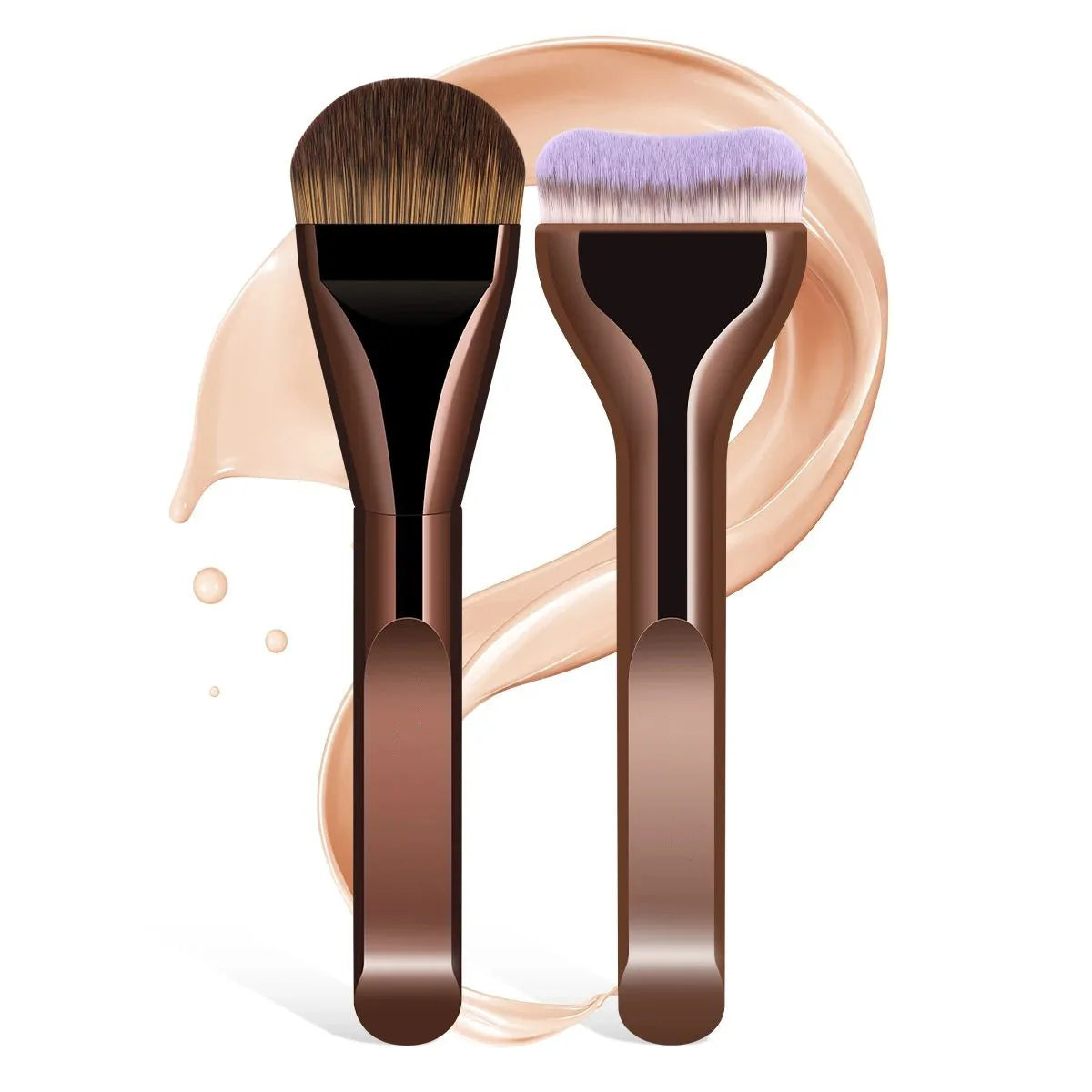 New 2Pcs Professional Foundation Makeup Brushes Soft Dense Hair For Blending Liquid, Cream Flawless Powder Makeup Beauty Tools