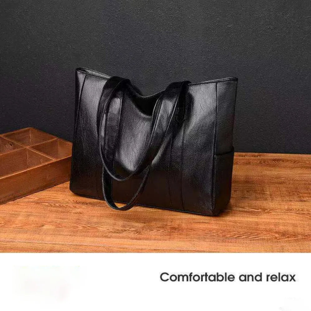 Large Capacity Vintage PU Leather Tote Bag - Casual Square Handbag