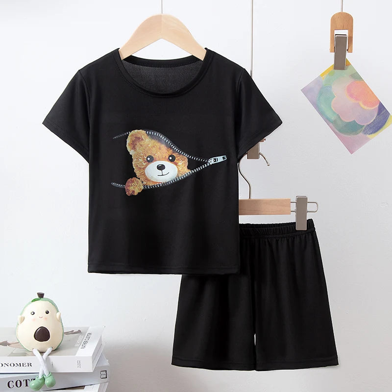 Summer Children'S Clothing Short Sleeve Shorts 2-Piece Suit For Boys And Girls Comfortable Wild Blue Elephant Suit.