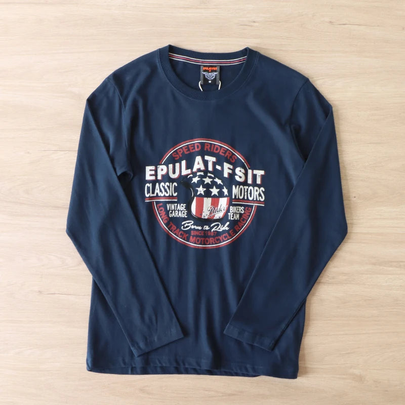 2025 Autumn New American Retro Long Sleeve O-Neck Letter Printed T-Shirt Men'S Fashion 100% Cotton Washed Casual Youth Tops