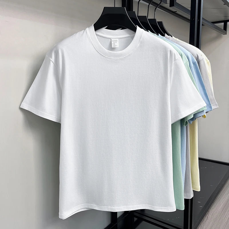 100%cotton men short sleeve T-shirt round neck summer casual high-quality new classic solid color comfort breathable fashion top