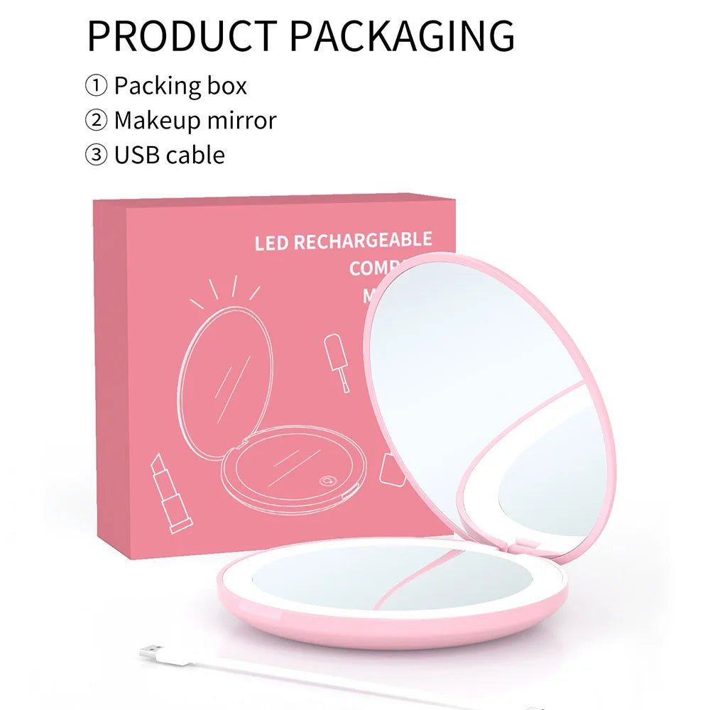 Pocket Mirror With Led Light Compact Makeup Mirror Small Mirrors Wholesale Mini Hand Folding Cute Mirror With Magnification