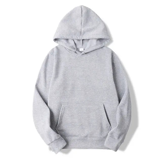 Men's Plain Fleece Pullover Hoodie - Solid Color Polyester