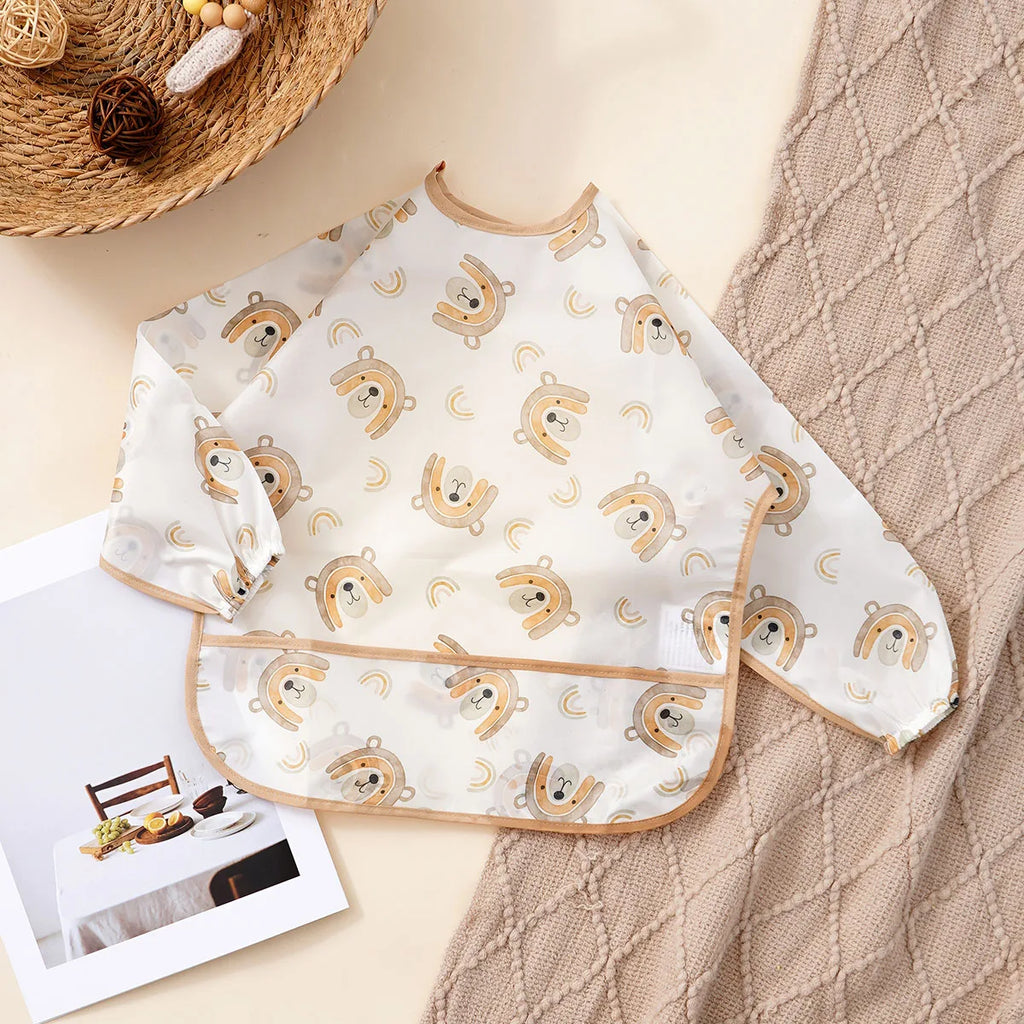 Elinfant 1PC Long Sleeve Bibs, Waterproof Feeding Bibs,Washable Burp Cloth,Coveralls Bibs,Easy To Clean,Wash-Free Eating Bibs