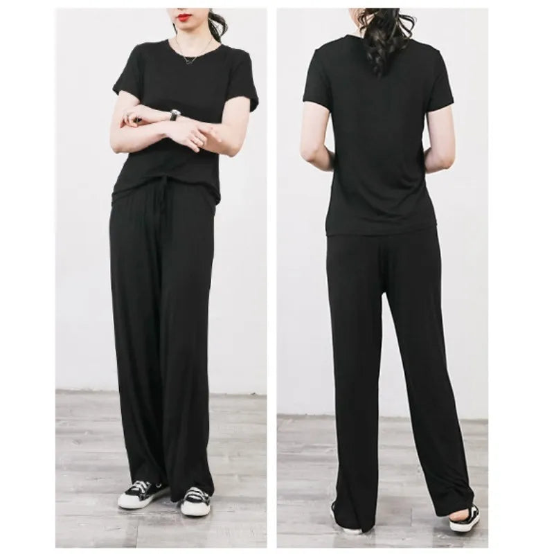 Women's Modal Straight Leg Pants - High Waist Casual Loose Slacks