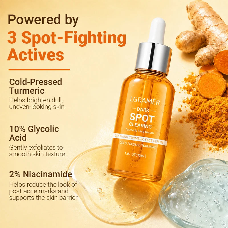30ml/50ml Turmeric Face Serum 10% Glycolic Acid 2% Niacinamide Dark Spot Remover Corrector Brightening Anti-Aging Facial Serum