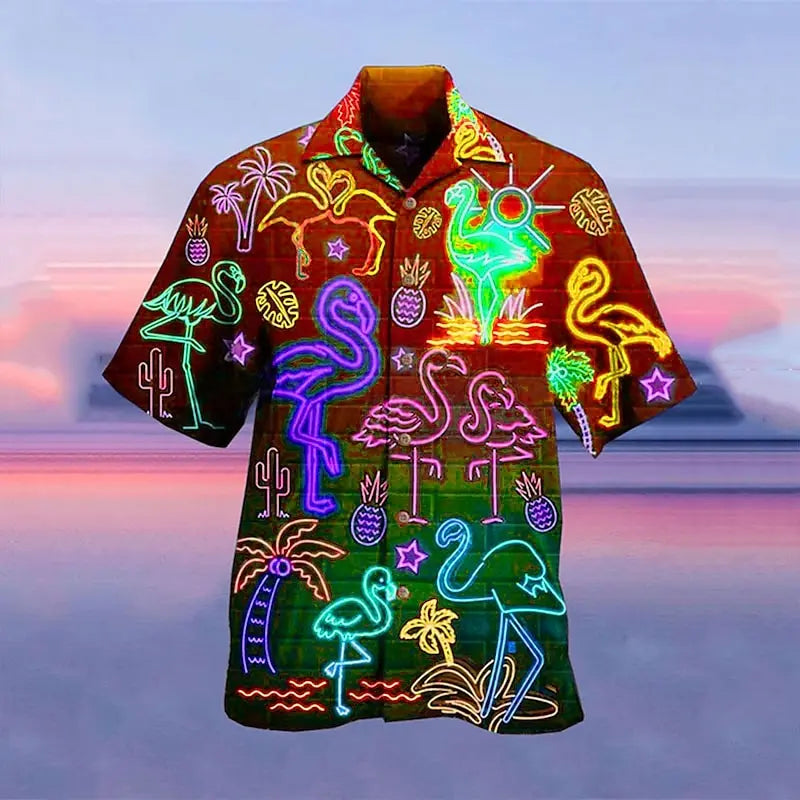 Men's Hawaiian Casual Shirt - Short Sleeve 3D Print Fluorescent