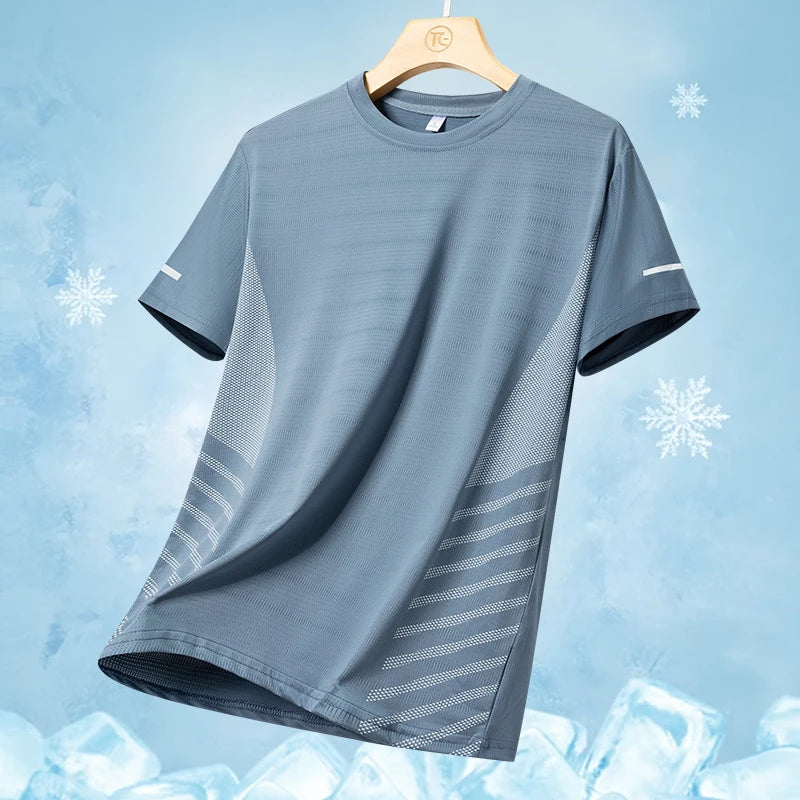 Running T-Shirt Men Summer Ice Silk Thin Top Reflective Printing Quick Dry Short Sleeve Breathable Fitness Sports T-Shirt 5Xl