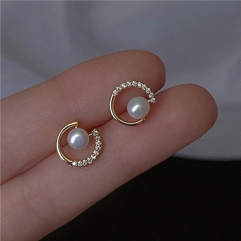 Upscale 14K Gold Jewelry Real Gold Earrings Zircon Pearl Twist Luxury Stud Earrings For Women'S Brincos Pendientes Bijoux