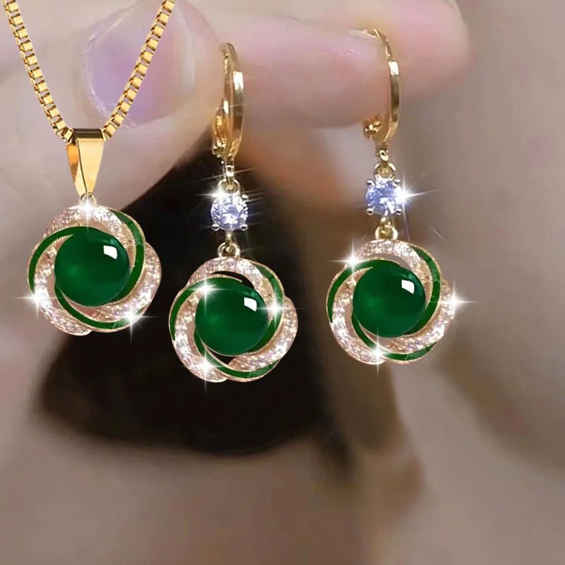 Zircon Jewelry Set For Women Luxury Necklace And Earrings Trio Shiny Versatile Gift