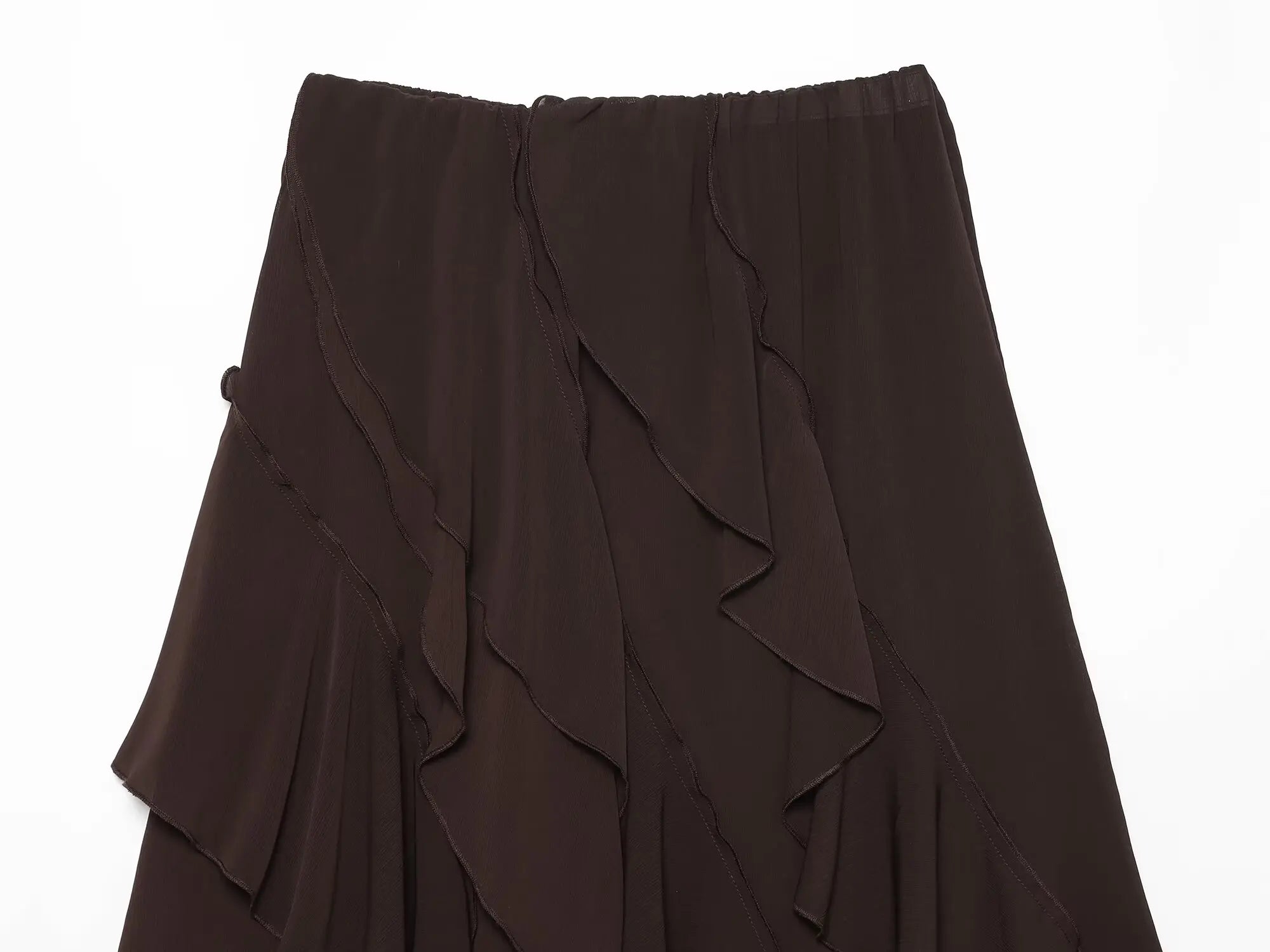 Women's Skirts Summer 2026 New Brown Ruffled Elastic Waist Skirts Women's Fashion Elegant Office Youth Summer Skirts Street