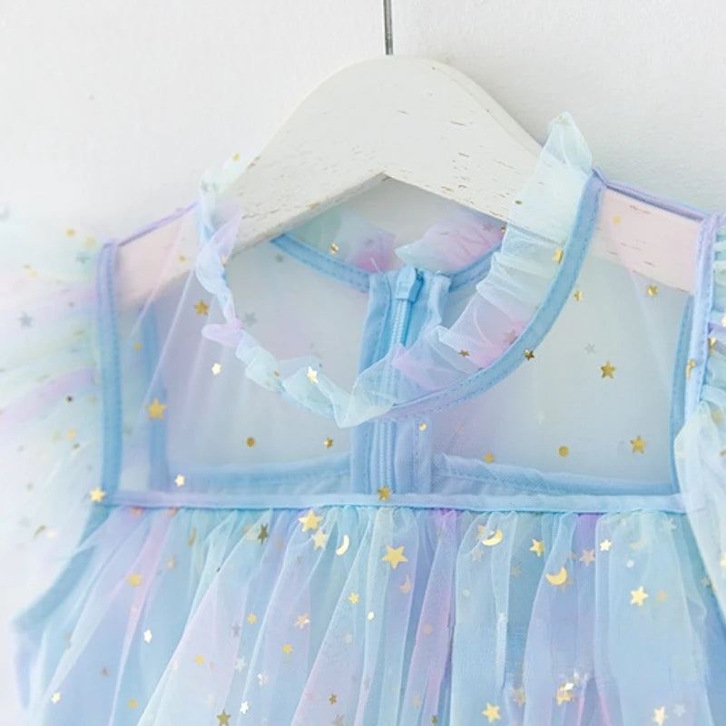 Girls Rainbow layered Dress Birthday Dress Teens Girl Clothes Summer Sequined Princess Mesh Tutu Dresses Kid Party Costume