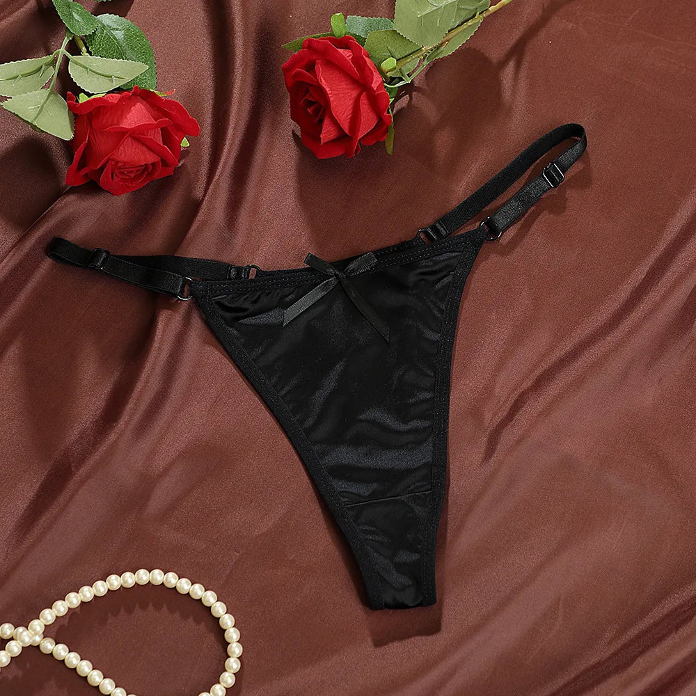 Sexy Satin Adjustable Girls G-Strings Pants Comfort Low Rise Bow Briefs Underwear Seamless Thong for Women Женские Трусы