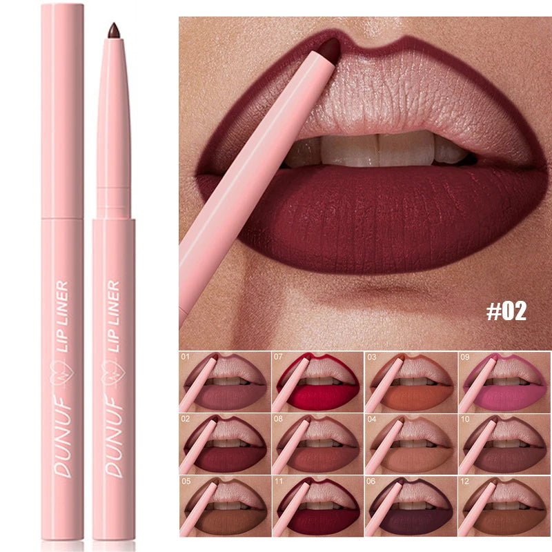 12 Colors Matte Red Brown Lipliner Pencil Waterproof Non-stick Cup Slim Lipstick Make Up Nude Pink Lip Liner Outline Lip Contour