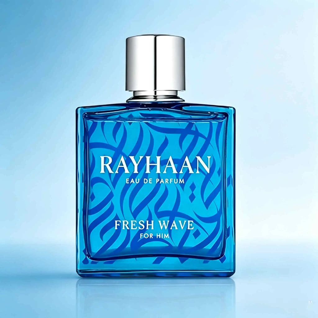 Rayhaan Fresh Wave For Him 100Ml Eau De Parfum. Exquisite Aqua‑Series Gift Box And Ice‑Blue Bottle. Crisp Ocean Scent, Premium Decent Gift Choice For Men On Various Occasions.