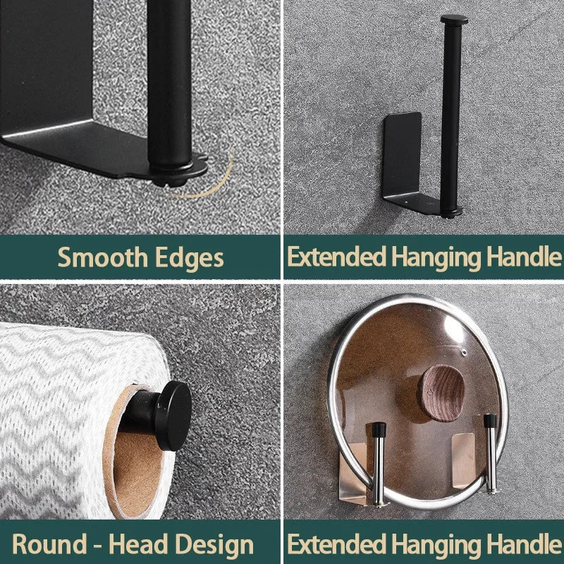 Toallero de cocina de acero inoxidable, soporte para papel de cocina, organizador debajo del fregadero, estante de almacenamiento alargado, accesorios para fregadero SNJ007