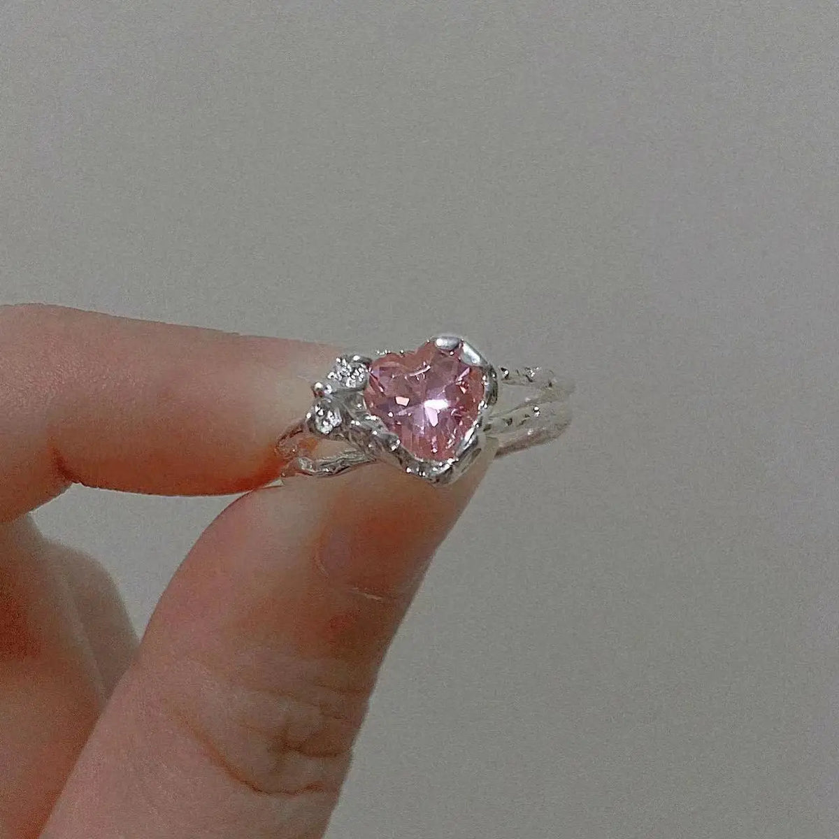 AY Y2K Irregular Heart Ring - Purple Crystal Zinc Alloy Open Ring